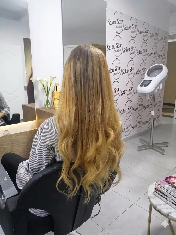 Balayage blond réalisé au Salon Star Marrakech